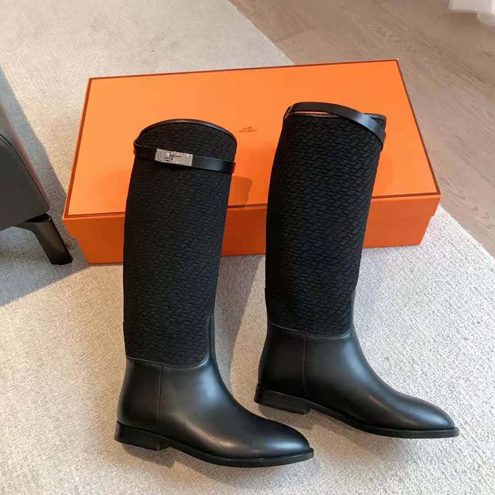 Hermes Jumping Boot in Quilted Canvas and Calfskin for Women in Black Hermes Jumping Boot in Quilted Canvas and Calfskin for Women in Black