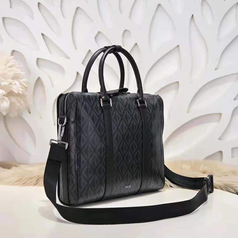 Dior Lingot Briefcase Black CD Diamond Canvas and Smooth Calfskin for Men
