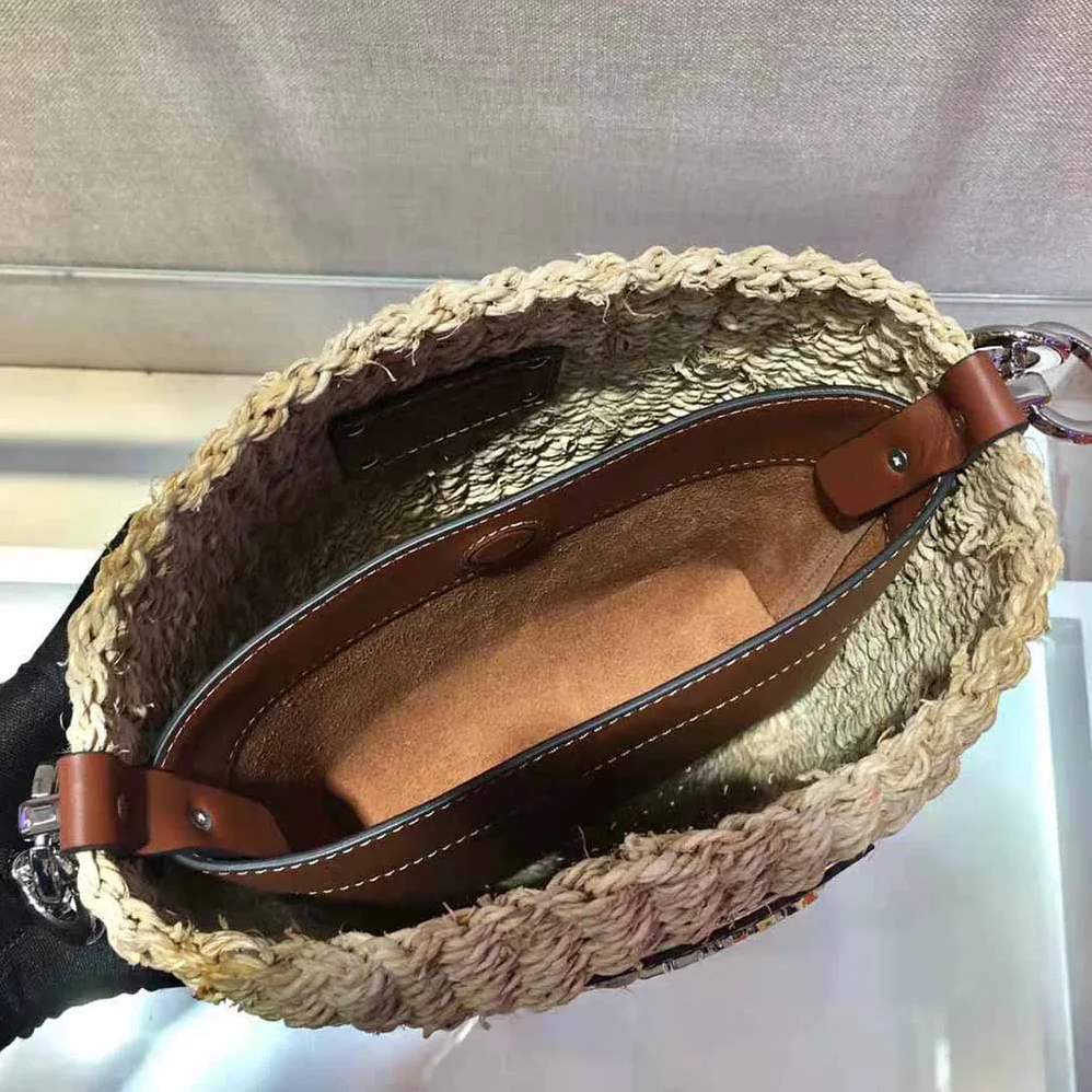 Prada Corn Husk and Leather Bucket Bag for Women