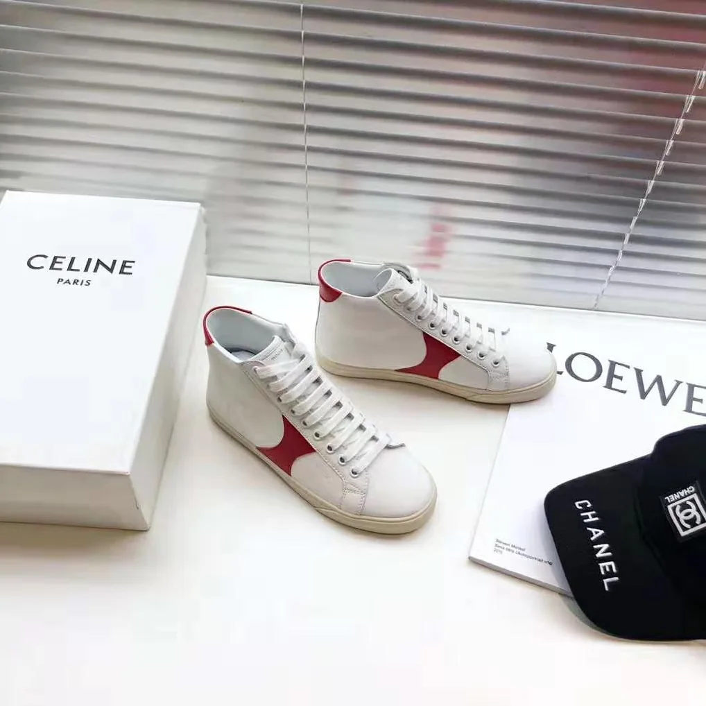 Celine Celine Triomphe Mid Lace Up Sneaker Calfskin for Women in Red