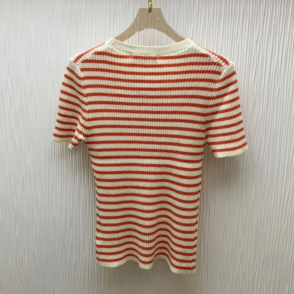 Dior Dioriviera Short-Sleeved Sweater White and Candy Pink Cotton Ribbed Knit for Women Dior Dioriviera Short-Sleeved Sweater White and Candy Pink Cotton Ribbed Knit for Women