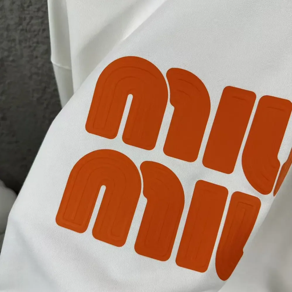 Miu Miu Logo-Embroidered Cotton Sweatshirt for Women in Orange Miu Miu Logo-Embroidered Cotton Sweatshirt for Women in Orange