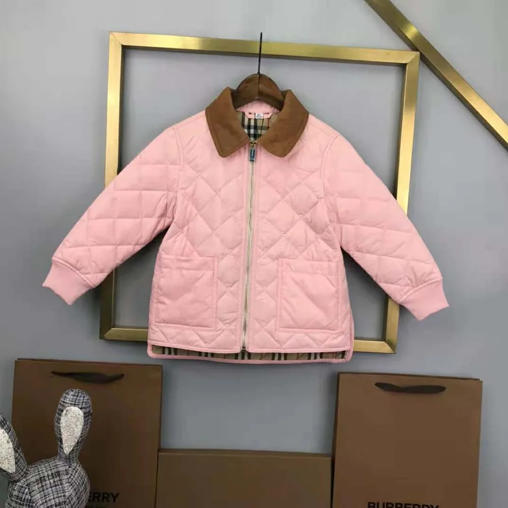 Burberry Girls' Corduroy Collar Diamond Quilted Jacket in Pink Burberry Girls' Corduroy Collar Diamond Quilted Jacket in Pink