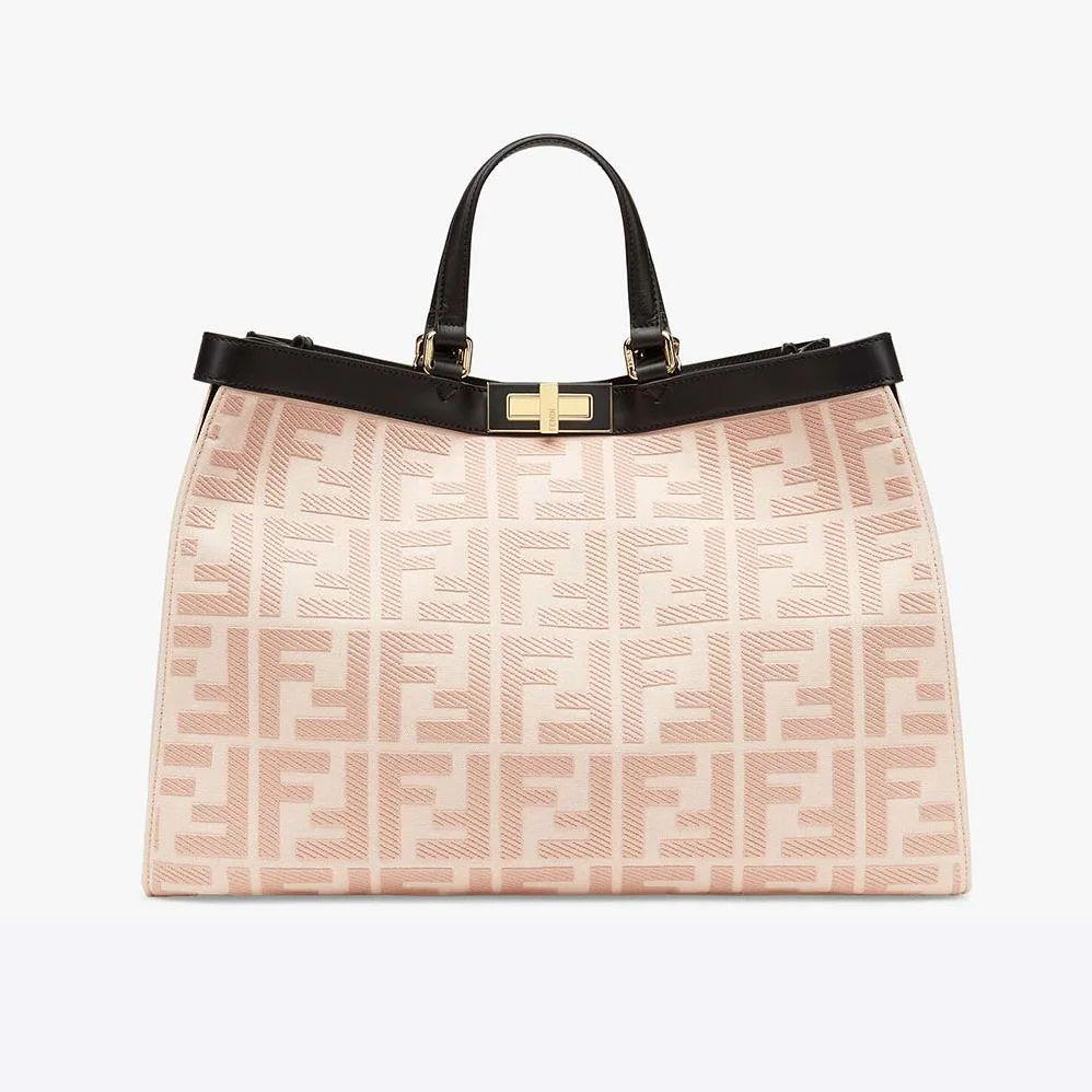 Fendi Peekaboo X-Tote Embroidered Canvas Bag for Women in Pink Fendi Peekaboo X-Tote Embroidered Canvas Bag for Women in Pink