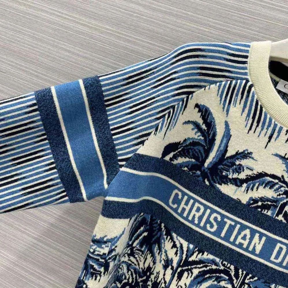 Dior Sweater Navy Blue and White Stretch Cashmere for Women