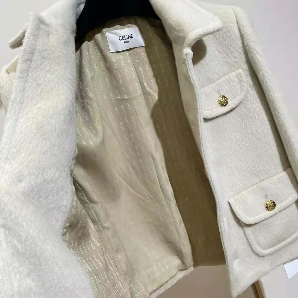 Celine Jacket with Claudine Collar in Wool Cloth for Women in Beige