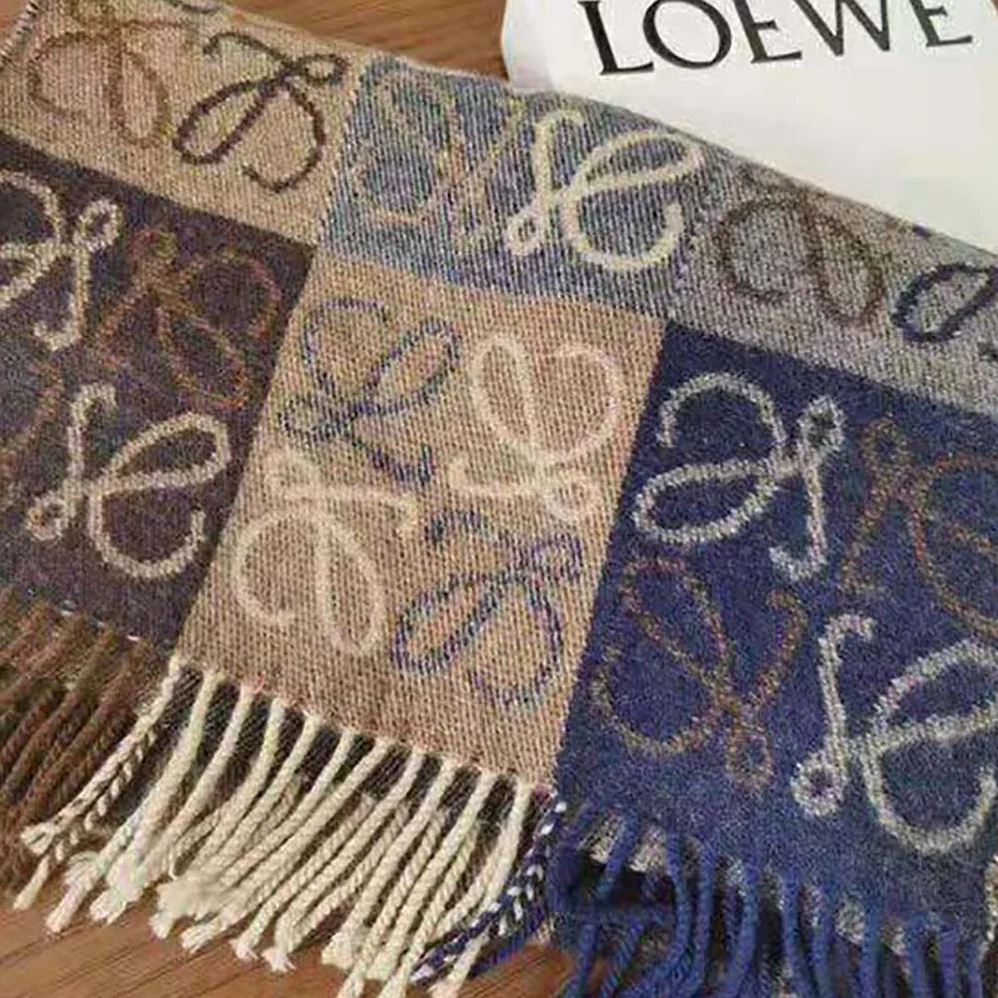 Loewe Anagram Scarf in Wool and Cashmere for Women in Navy Loewe Anagram Scarf in Wool and Cashmere for Women in Navy