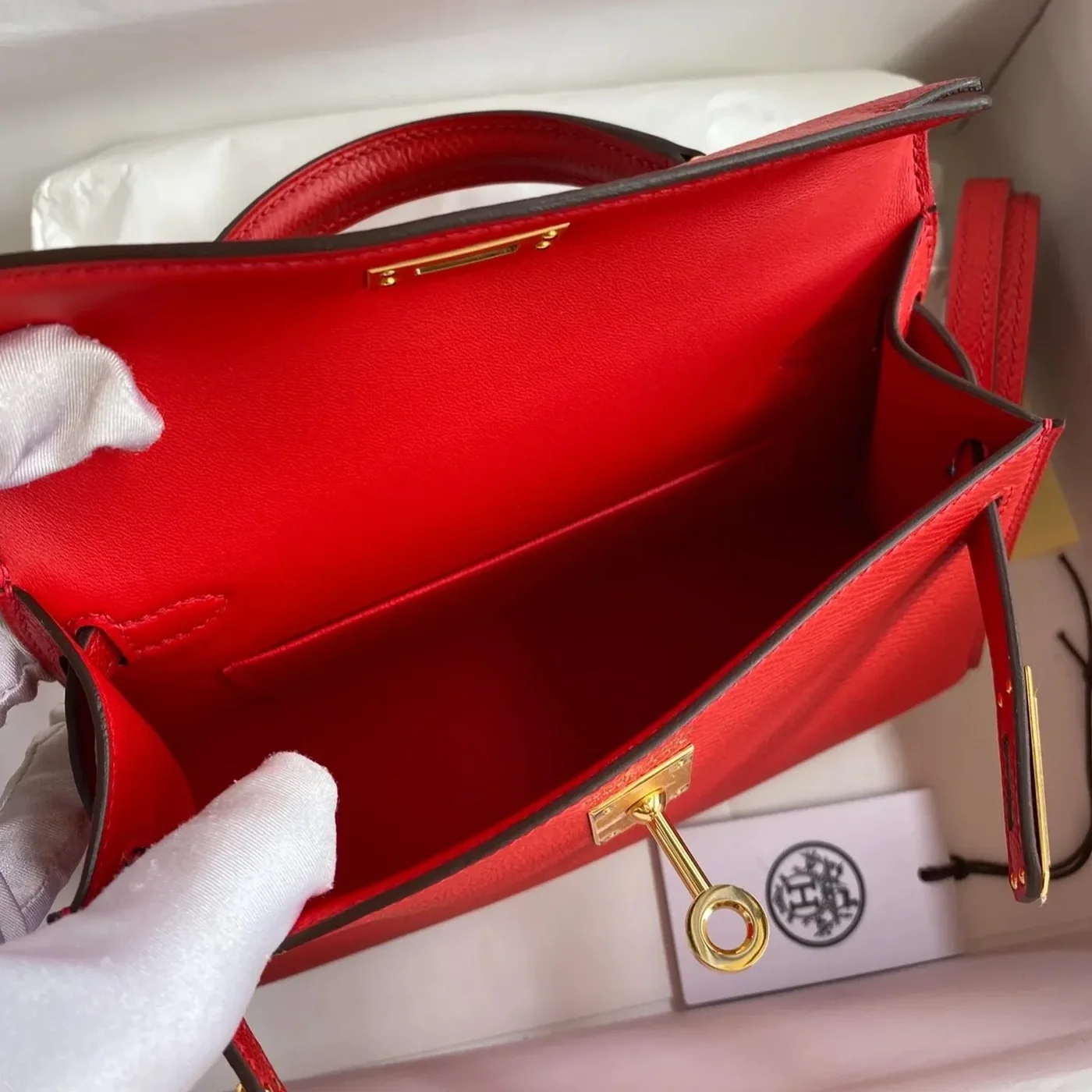 Hermes Kelly Mini Top Handle Bag in Rouge Epsom Gold Hardware