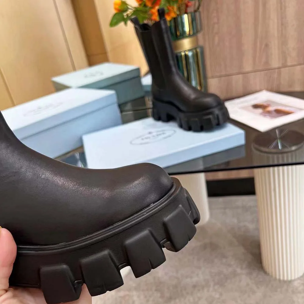 Prada Monolith Brushed Leather Chelsea Boots for Unisex Prada Monolith Brushed Leather Chelsea Boots for Unisex