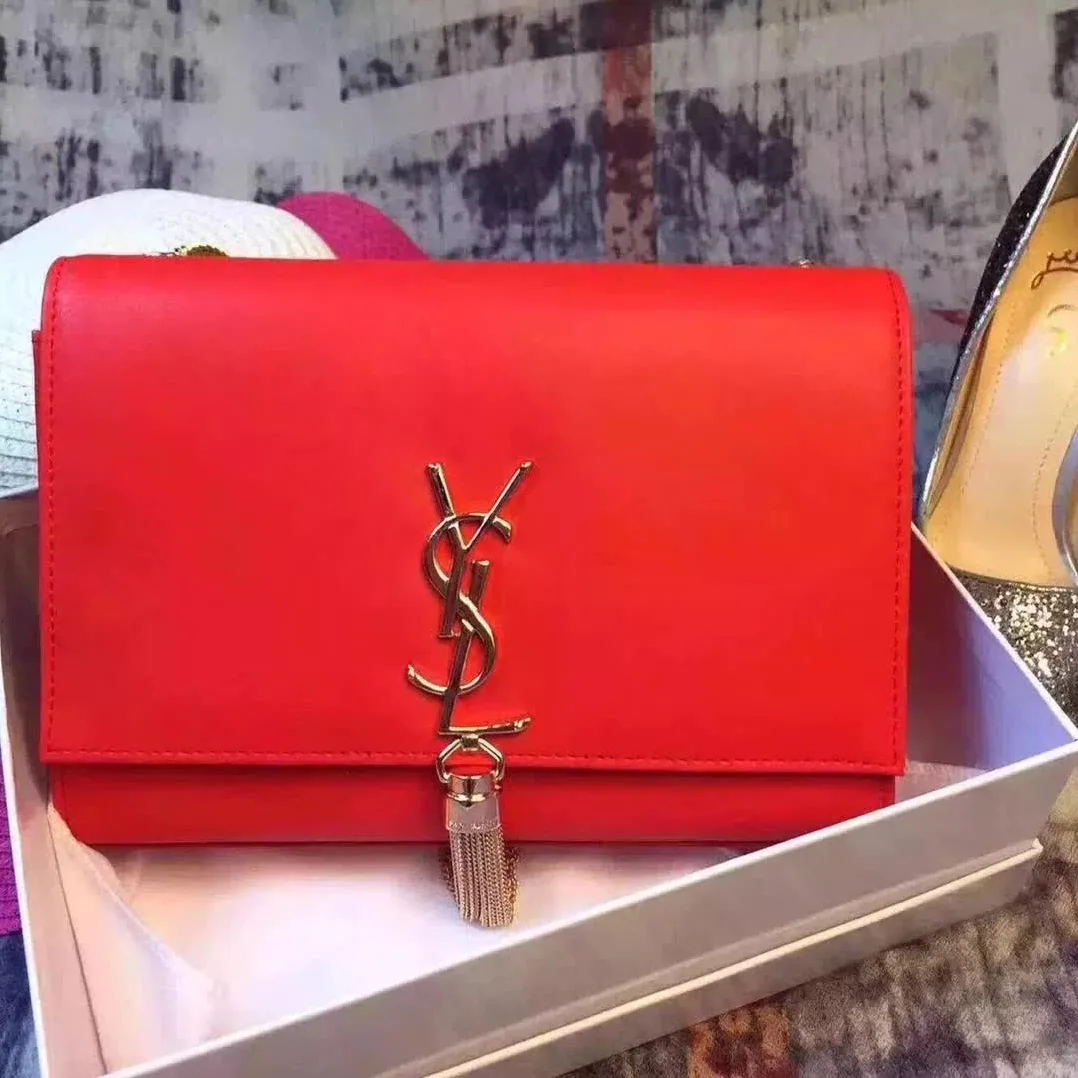 Saint Laurent YSL Medium Kate Tassel Chain Bag Calfskin Leather in Red