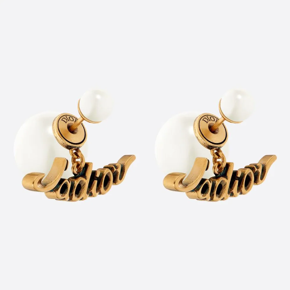 Dior Tribales Earrings Antique Gold-Finish Metal and White Resin Pearls for Women Dior Tribales Earrings Antique Gold-Finish Metal and White Resin Pearls for Women