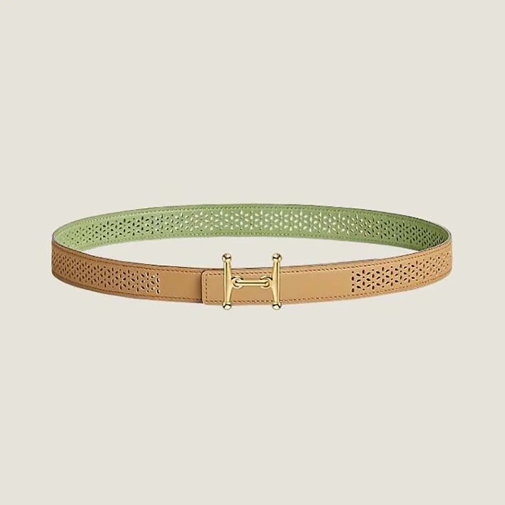 Hermes Mors H Belt Buckle & Reversible Leather Strap 24 mm for Women in Green Hermes Mors H Belt Buckle & Reversible Leather Strap 24 mm for Women in Green
