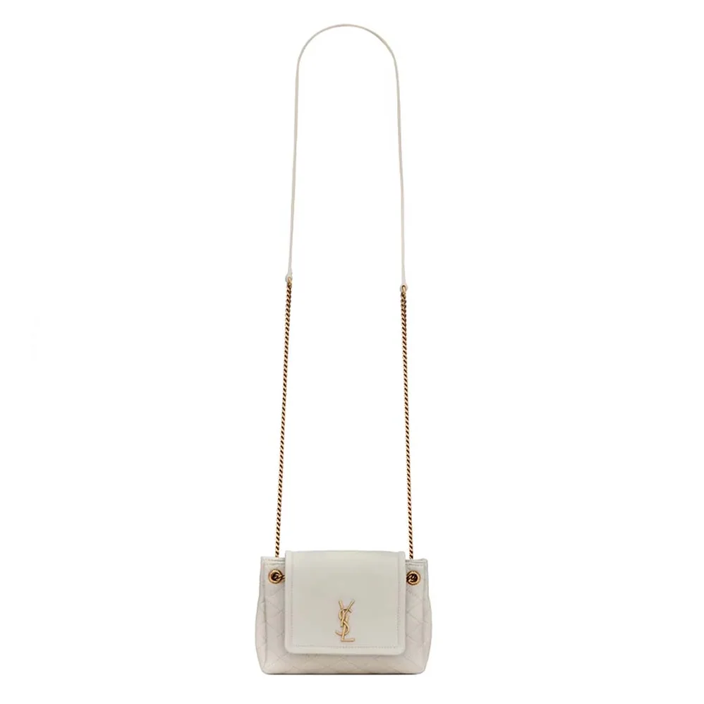 Saint Laurent YSL Monogram Mini Nolita in Lame Leather for Women in White Saint Laurent YSL Monogram Mini Nolita in Lame Leather for Women in White