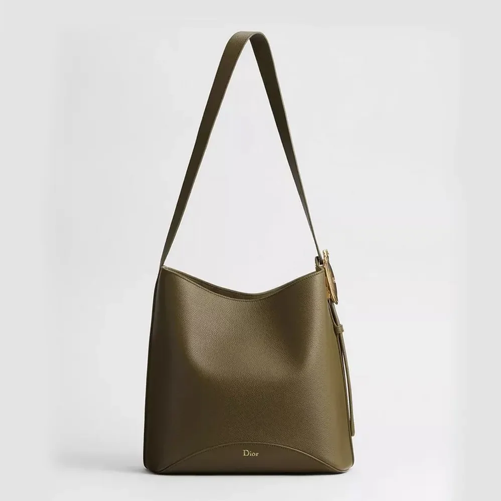Dior Medium Dior Médaillon Bucket Bag Khaki Grained Calfskin for Women