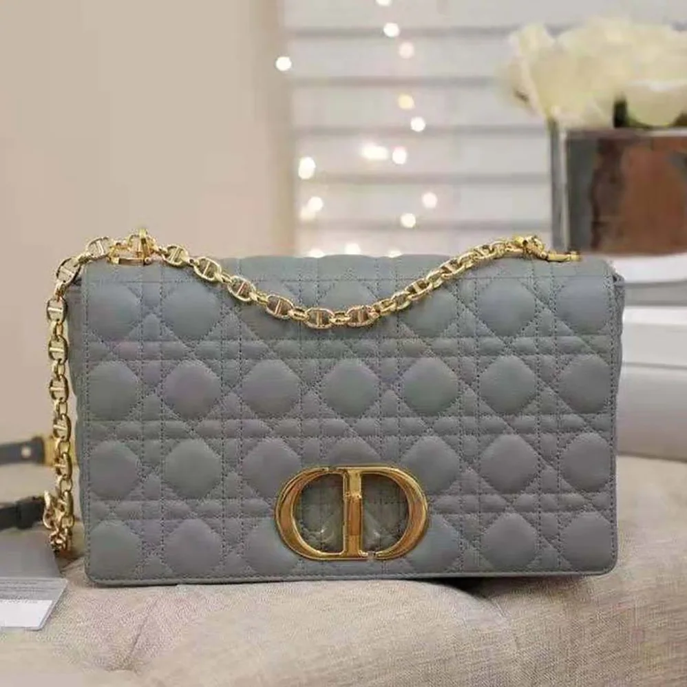 Dior Large Dior Caro Bag Supple Cannage Calfskin for Women in Silver