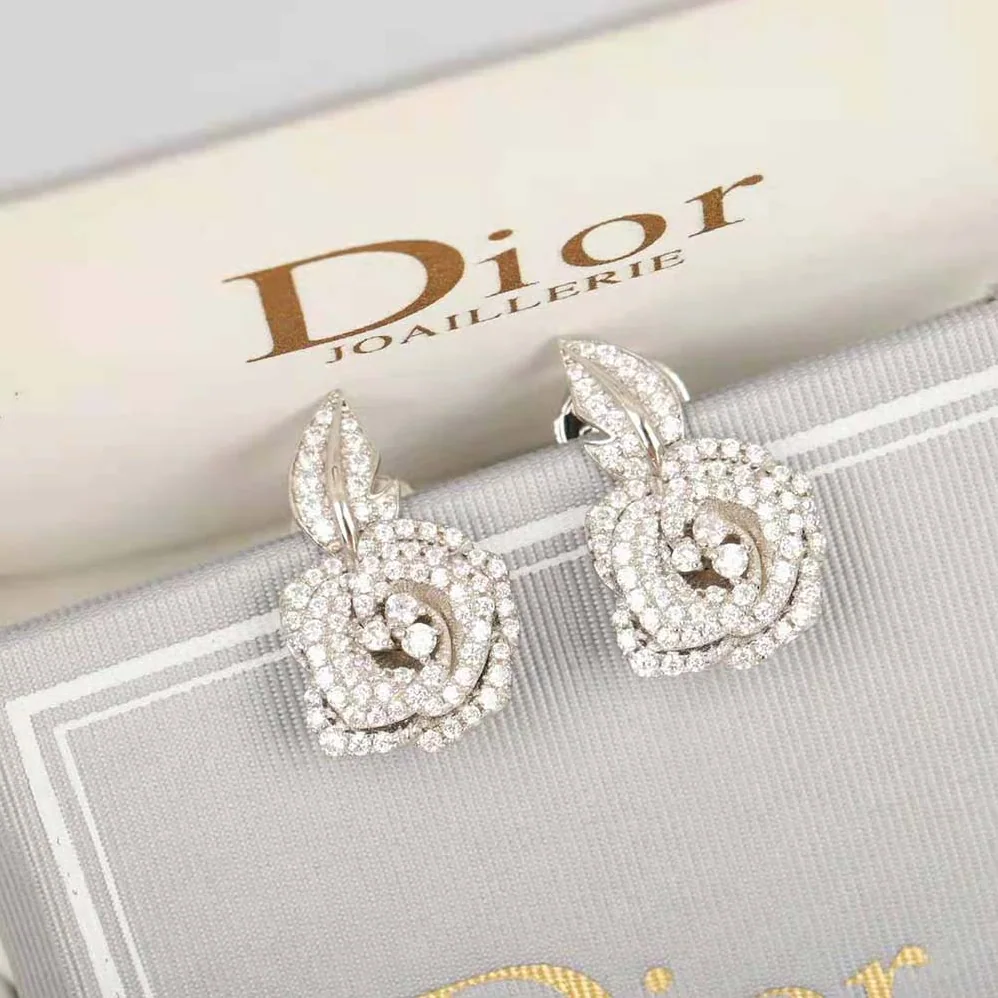 Dior Medium Rose Dior Bagatelle Earrings 18K White Gold and Diamonds for Women Dior Medium Rose Dior Bagatelle Earrings 18K White Gold and Diamonds for Women