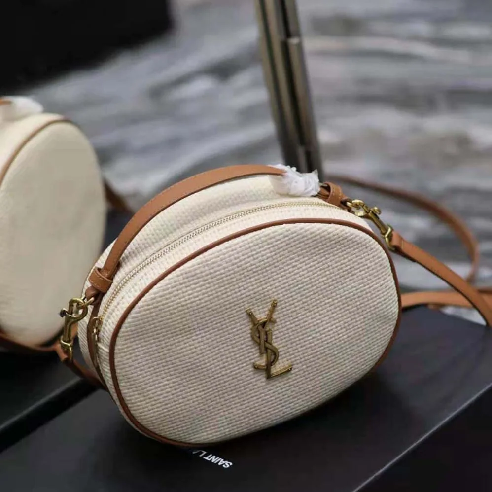 Saint Laurent YSL Camera Bag in Raffia and Vegetable for Women in tanned Leather