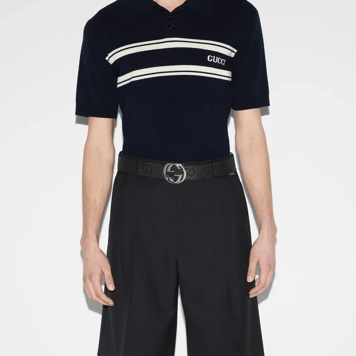 Gucci Wide Belt With Interlocking G Buckle Black