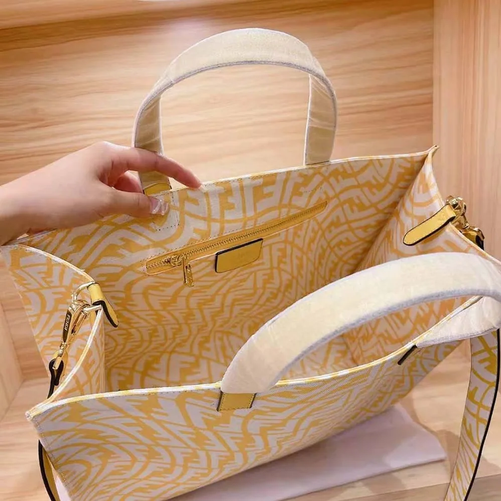 Fendi Shopper Yellow Glazed Canvas Bag for Women