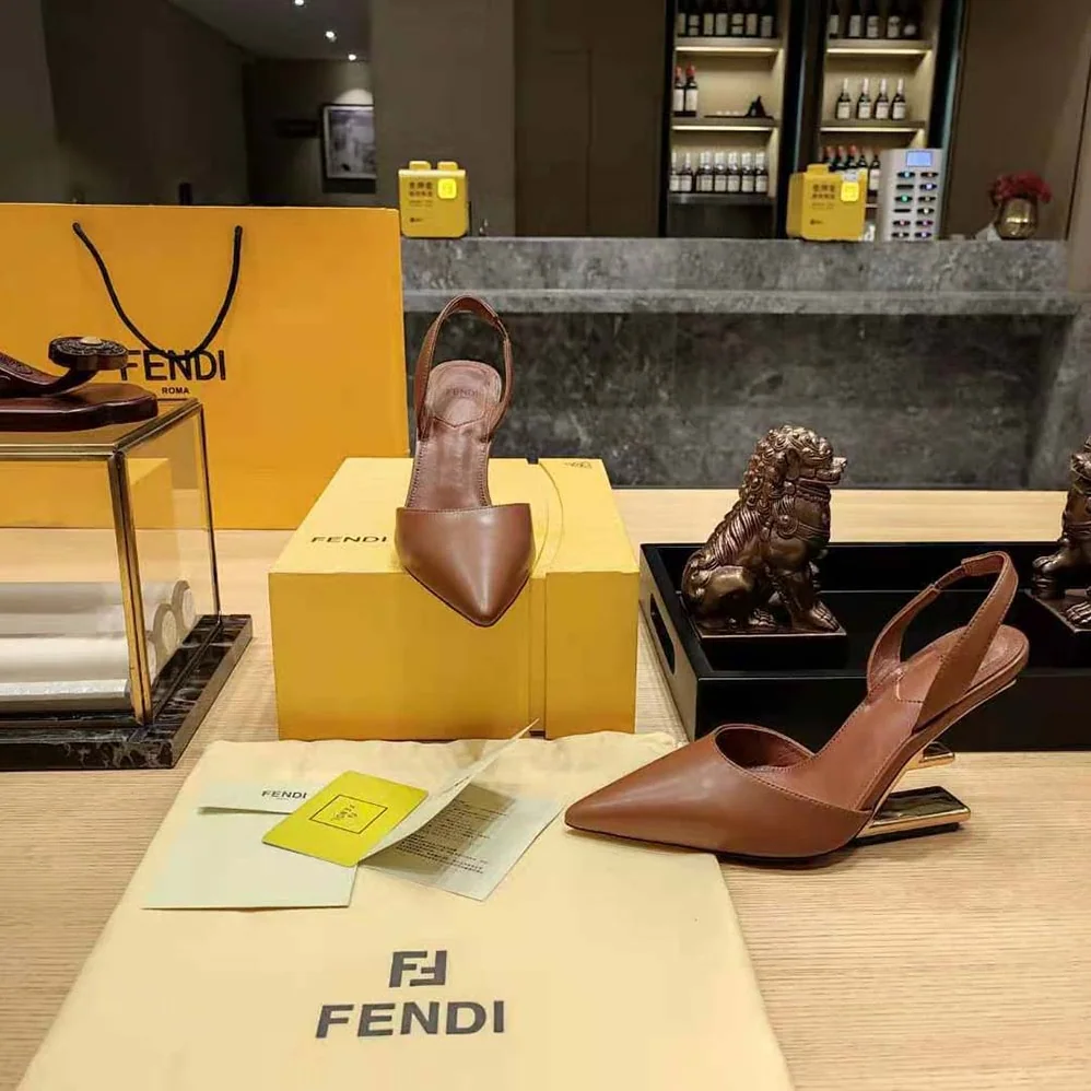 Fendi Fendi First Brown Leather High for Women in Heeled Slingbacks