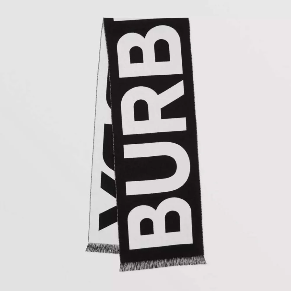 Burberry Logo Wool Jacquard Scarf for Women in Black