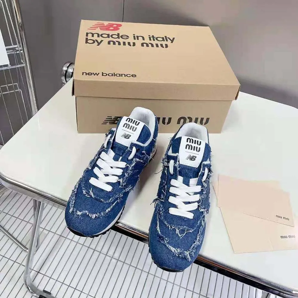Miu Miu New Balance 574 x Miu Miu Denim Sneakers for Women in Blue Miu Miu New Balance 574 x Miu Miu Denim Sneakers for Women in Blue