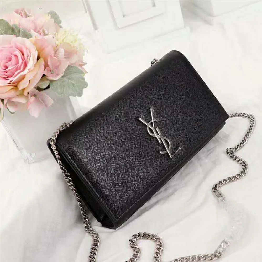 Saint Laurent YSL Kate Medium Grain De Poudre Embossed for Women in Silver Saint Laurent YSL Kate Medium Grain De Poudre Embossed for Women in Silver