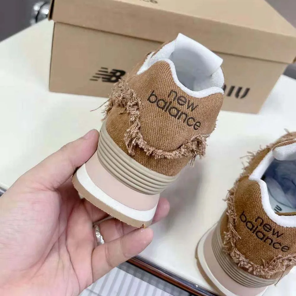 Miu Miu New Balance 574 x Miu Miu Marbleized Denim Sneakers for Women in Brown
