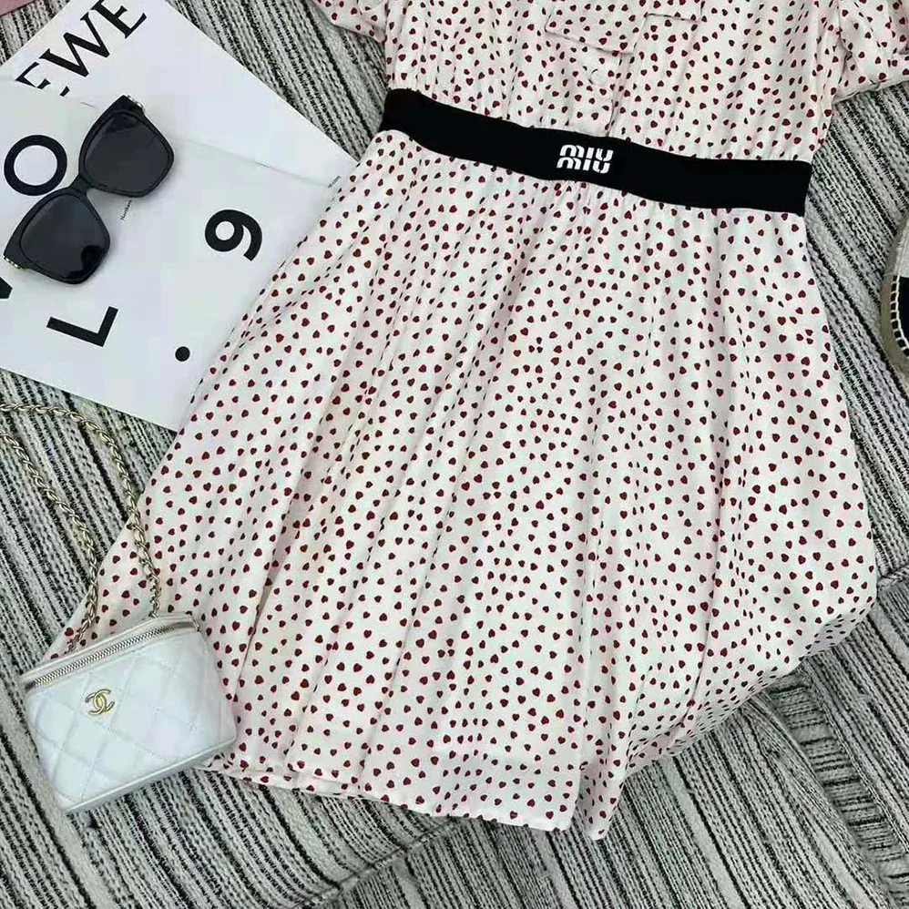 Miu Miu Crepe De Chine Mini for Women in Dress with Heart Print Miu Miu Crepe De Chine Mini for Women in Dress with Heart Print