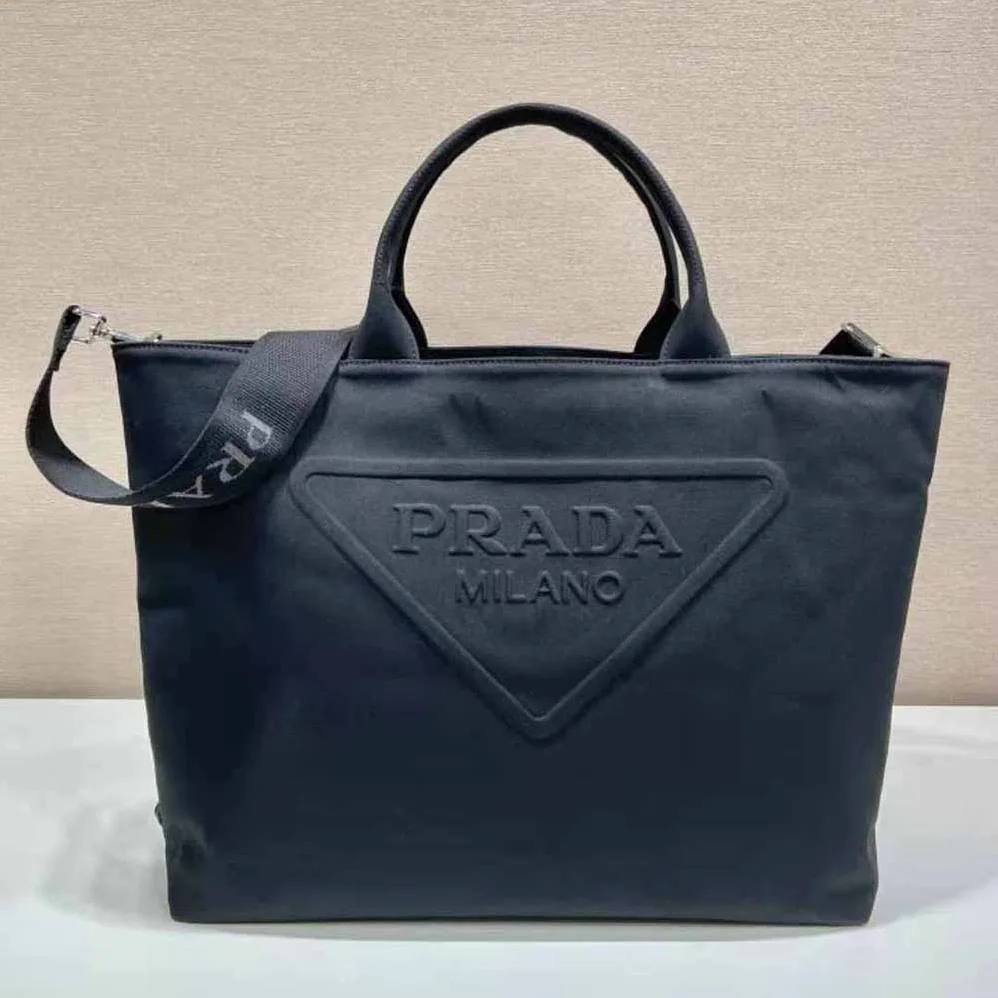 Prada Canvas Tote Bag with Contemporary Take on Classic Beach Designs for Women in Black Prada Canvas Tote Bag with Contemporary Take on Classic Beach Designs for Women in Black