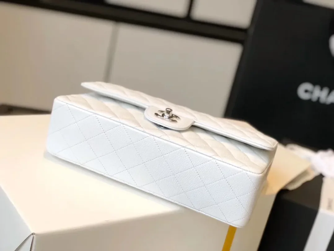 Chanel Classic Flap Bag Medium Crossbody in White Silver Hardware Chanel Classic Flap Bag Medium Crossbody in White Silver Hardware