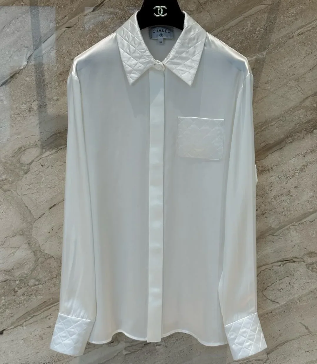 Chanel Quilted Button in Down Blouse Pearl White Chanel Quilted Button in Down Blouse Pearl White