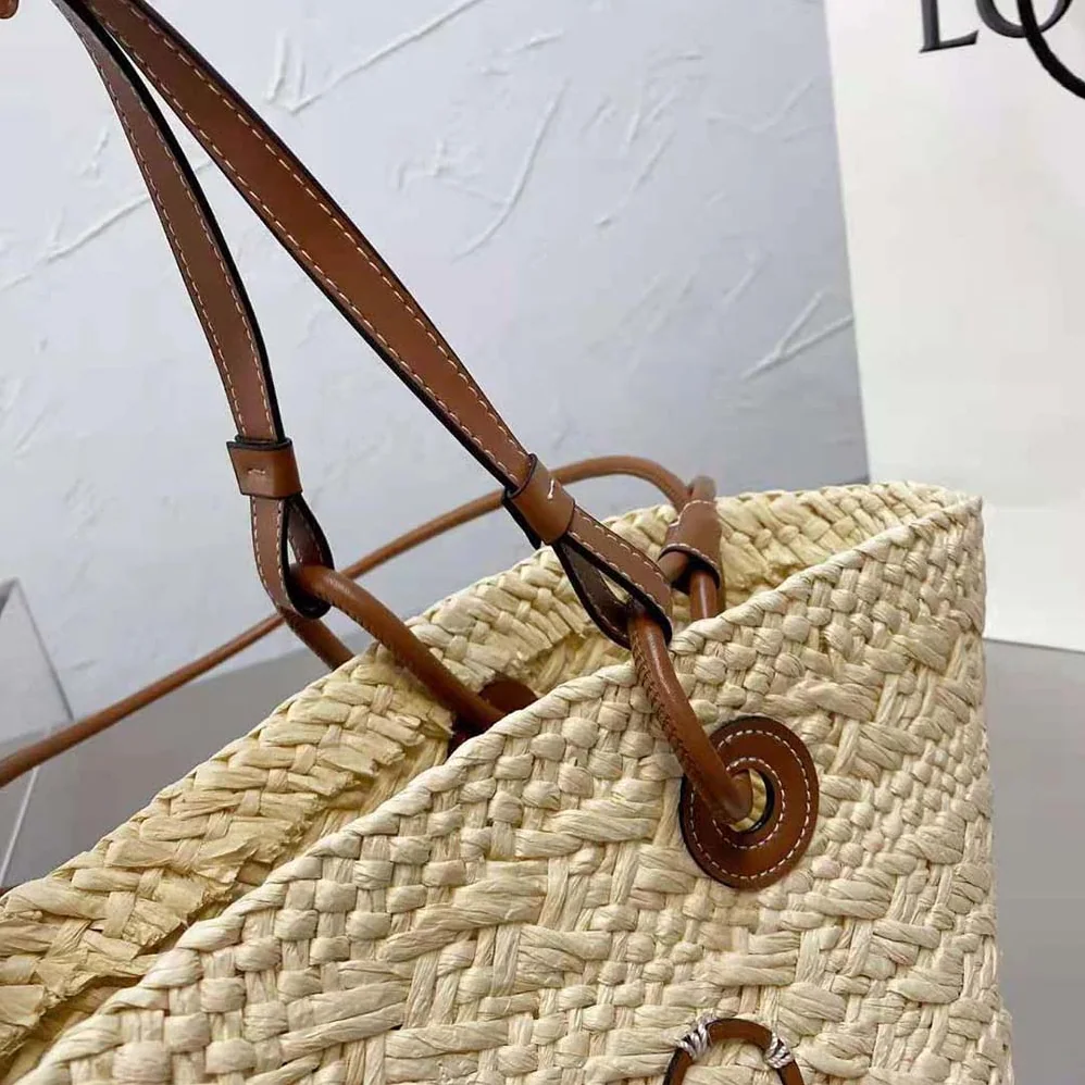 Loewe Medium Anagram Basket Bag in Iraca Palm and Calfskin for Women