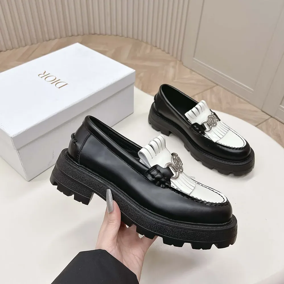 Dior Emblem Loafer Black and White Brushed Calfskin for Women Dior Emblem Loafer Black and White Brushed Calfskin for Women