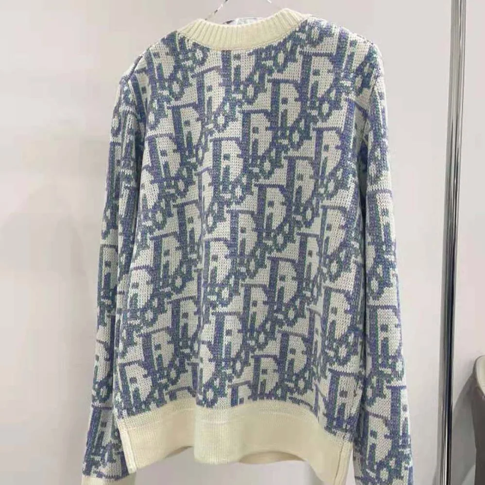 Dior Oblique Sweater White Mauve and Sea Green Wool Jacquard for Men