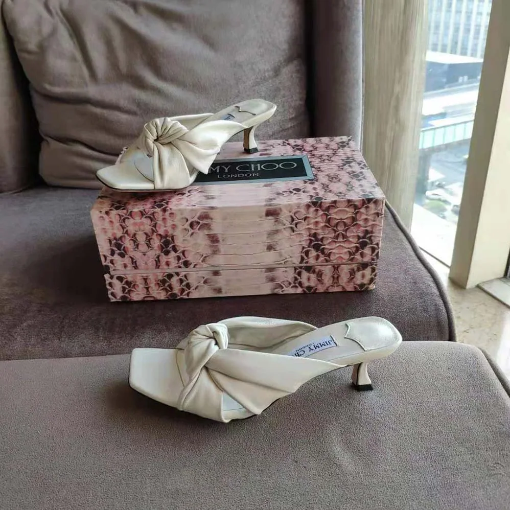 Jimmy Choo Avenue 50 Latte Nappa Leather Mules for Women in White Jimmy Choo Avenue 50 Latte Nappa Leather Mules for Women in White