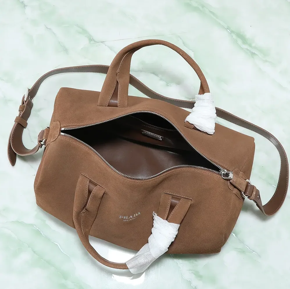 Prada Small Suede Duffle Bag for Unisex in Coffee