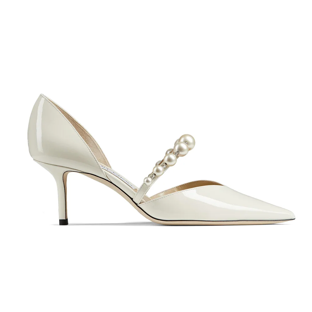 Jimmy Choo Aurelie 85 Latte Patent Leather Pointed Pumps with Pearl Embellishment for Women Jimmy Choo Aurelie 85 Latte Patent Leather Pointed Pumps with Pearl Embellishment for Women