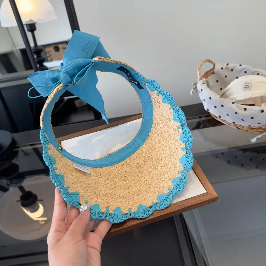 Gucci Crochet-Trimmed Visor Beige/ Blue Straw Gucci Crochet-Trimmed Visor Beige/ Blue Straw