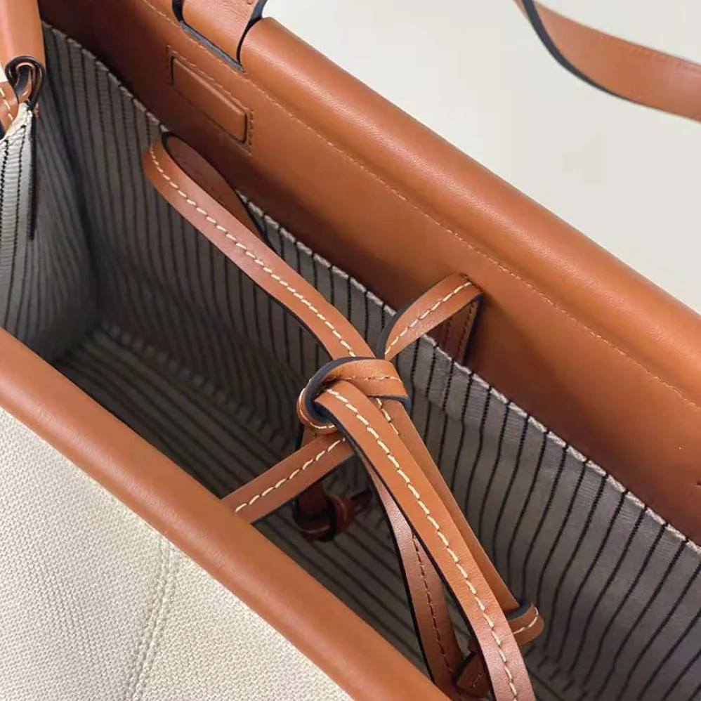 Loewe Cushion Tote Bag in Canvas and Calfskin for Women in Brown