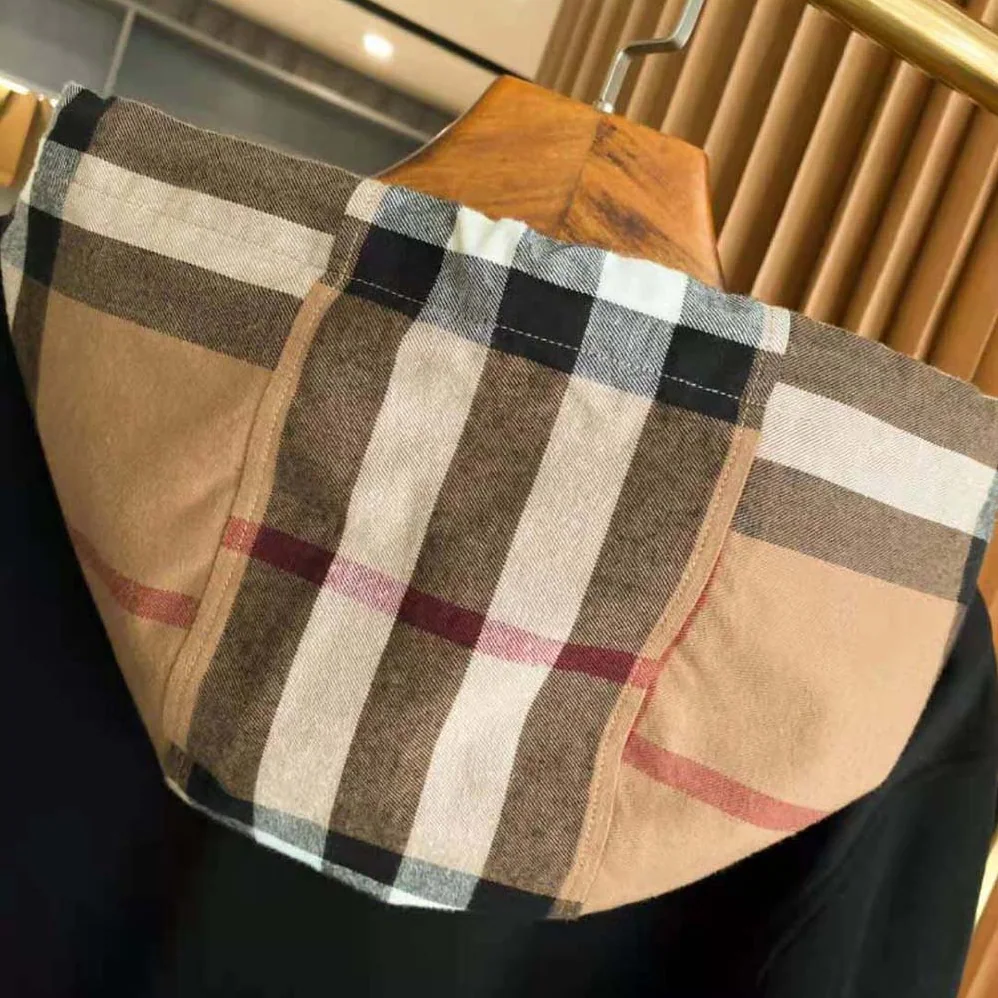 Burberry Check Hood Cotton Blend Hoodie for Men in Black Burberry Check Hood Cotton Blend Hoodie for Men in Black