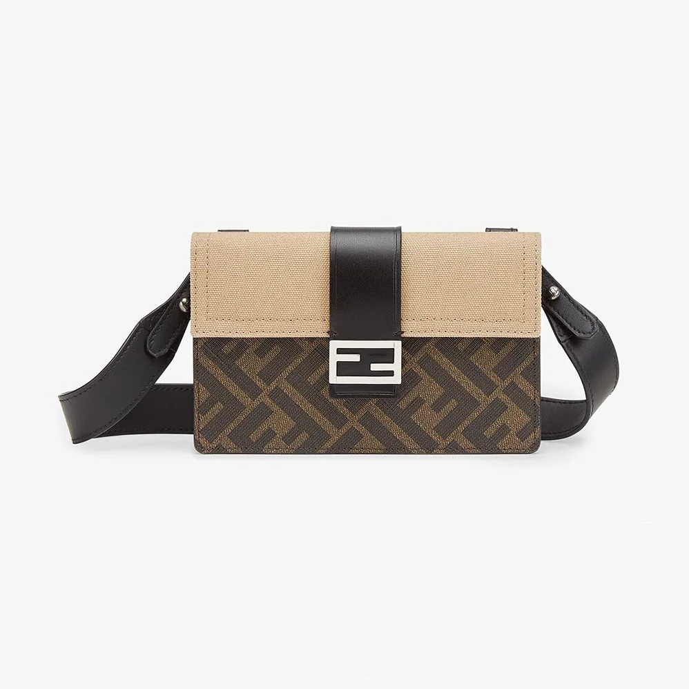 Fendi Baguette Pouch Brown Fabric Bag for Men in Beige