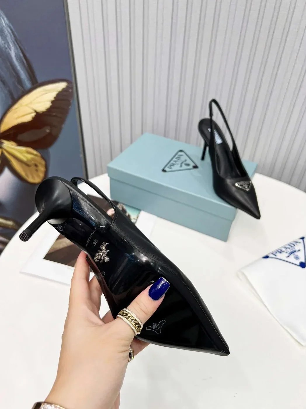 Prada Brushed Sling Pumps Black