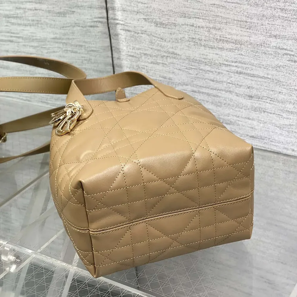 Dior Small Dior Toujours Vertical Tote Bag Medium Tan Macrocannage Calfskin for Women