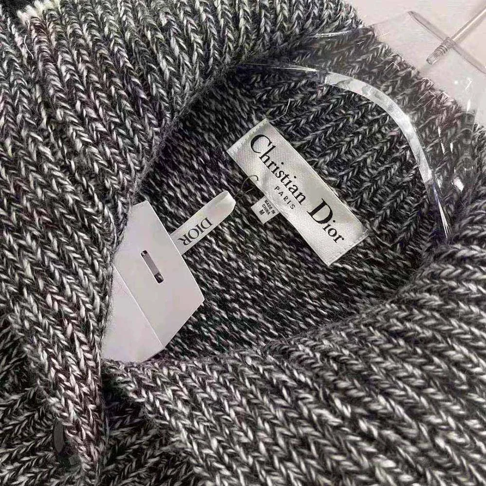 Dior Long Cardigan Navy Blue and White Wool and Cashmere Mouline for Women Dior Long Cardigan Navy Blue and White Wool and Cashmere Mouline for Women