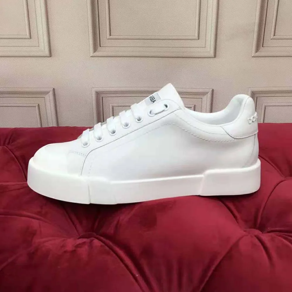 Dolce Gabbana D&G Portofino Sneakers in Nappa Leather and Rubber Toe-Cap for Women in White