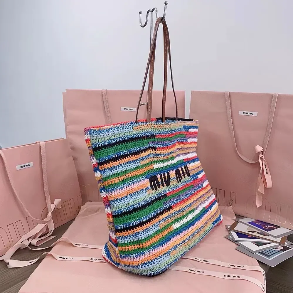 Miu Miu Crochet Tote Bag for Women in Multicolored Miu Miu Crochet Tote Bag for Women in Multicolored