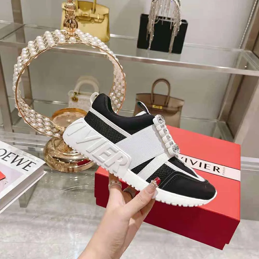 Roger Vivier Viv Go Rhinestone Buckle Sneakers in Technical Fabrics for Women in Black