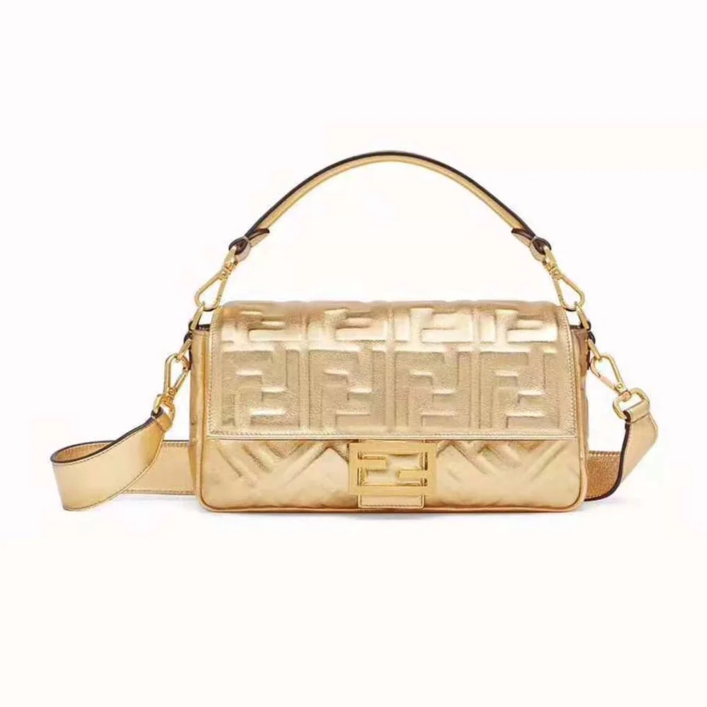 Fendi Baguette Fendi Prints On Leather Bag for Women in Gold Fendi Baguette Fendi Prints On Leather Bag for Women in Gold