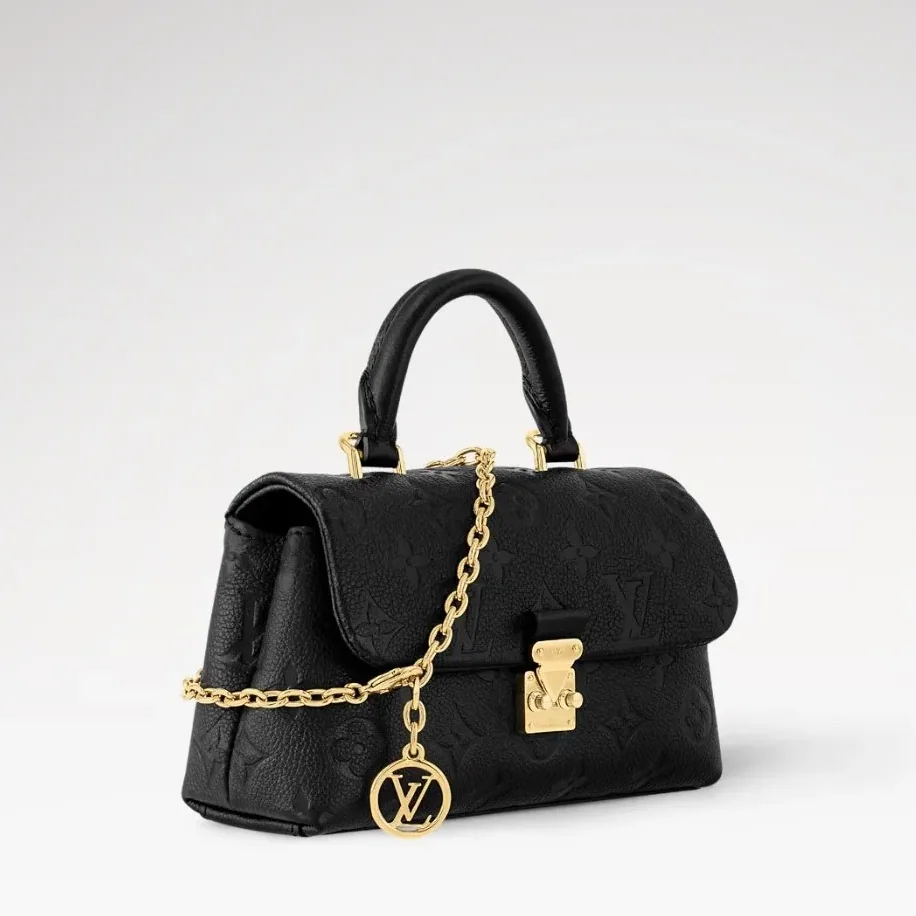 Louis Vuitton Nano Madeleine Top Handle Bag / Black Monogram Empreinte Gold Hardware